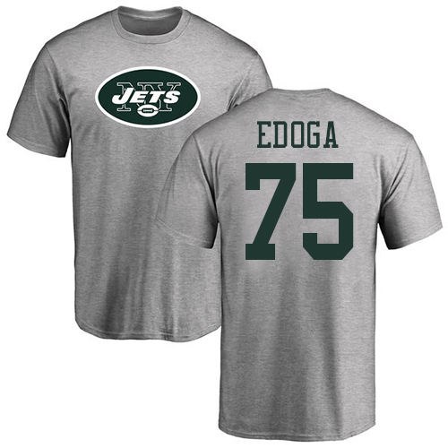 New York Jets Men Ash Chuma Edoga Name and Number Logo NFL Football #75 T Shirt